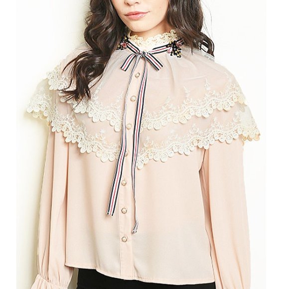 Victorian Crochet Lace Ribbon Bumblebee Pin Blouse - Picture 4 of 8